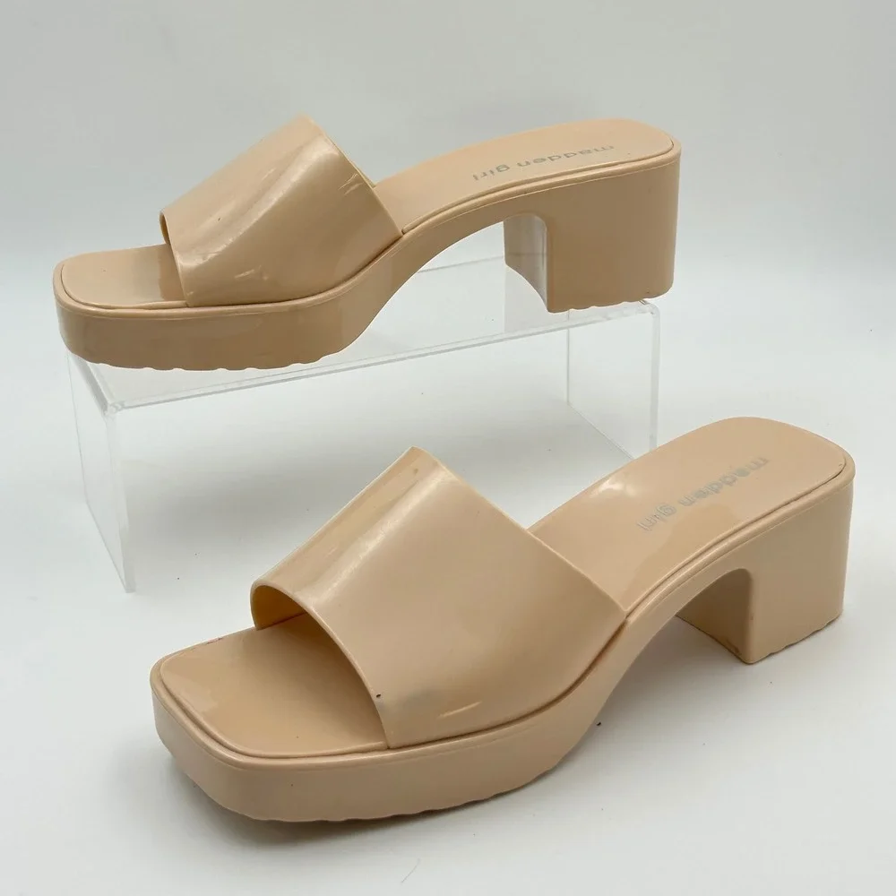 Madden Girl Palacee Sandals Womens 7 Nude Jelly Platform Block Heel Y2K Retro